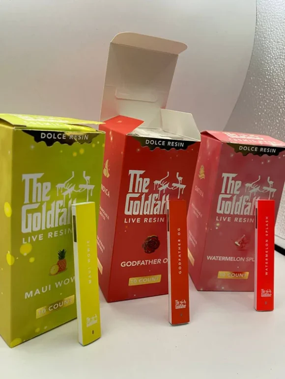 The Goldfather live resin disposable bar pre-filled with premium extract.